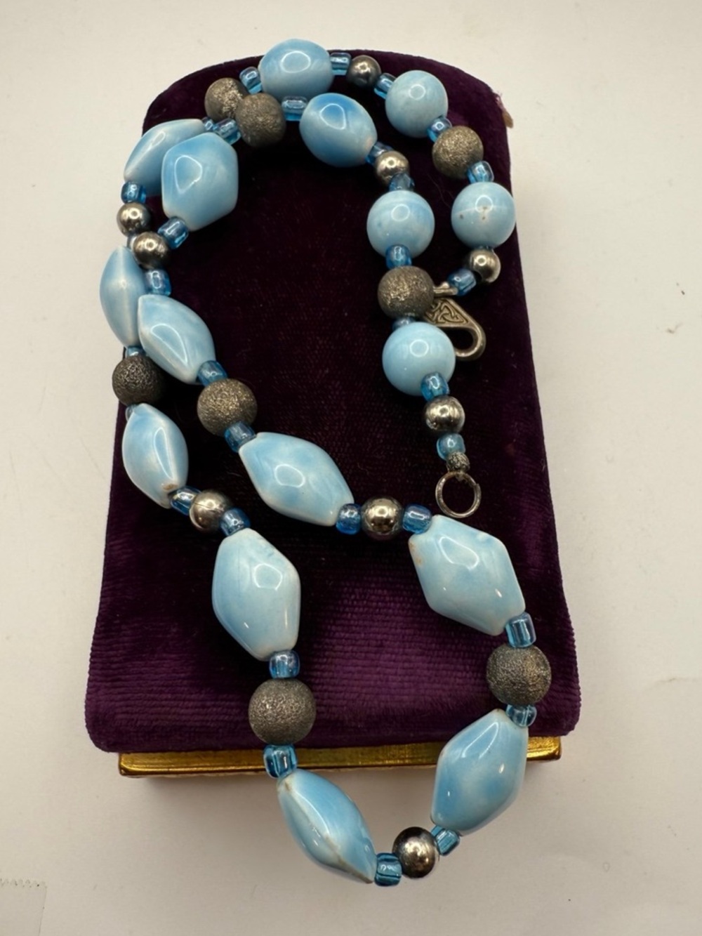 Vintage Blue Glass Bead Necklace • Artisan Style • Boho Coastal Aqua Statement